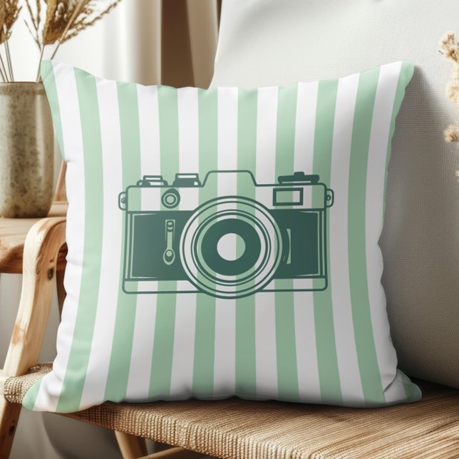 Almofada Camera on Sea Green Stripes, Accent Pillow,  (Criador carregado)