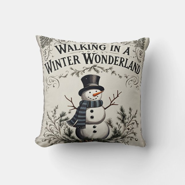 Almofada Caminhando em uma Wonderland de inverno Snowman (Frente)