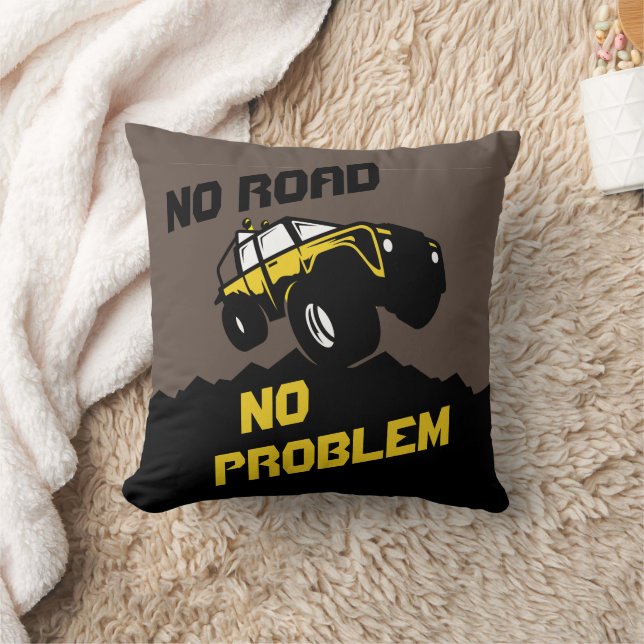 Almofada Caminhão Amarelo Off Road Sem Estrada Sem Problema (Cobertor)