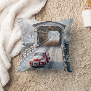 Almofada Caminhão Retro Vermelho e Ponte Coberta