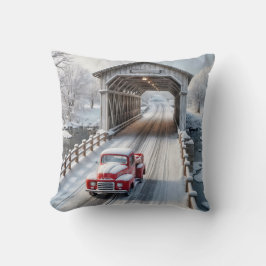 Almofada Caminhão Retro Vermelho e Ponte Coberta