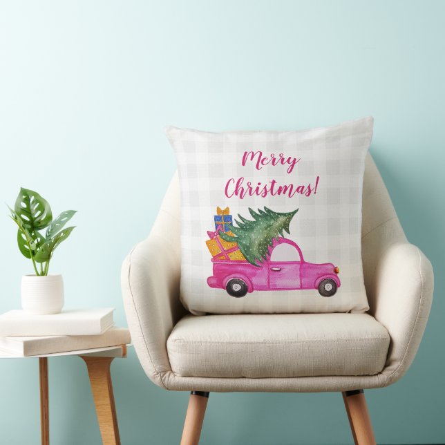 Almofada Caminhão Rosa De Natal Com Árvore E Desejos (Cadeira)