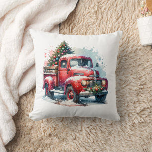 Almofada Caminhão Vermelho Vintage de Natal velho