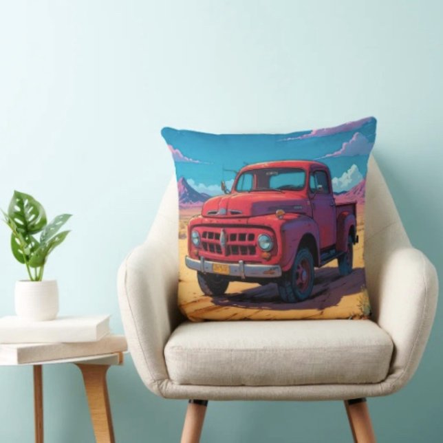 Almofada Caminhonete Americana Clássica  (Classic American Pickup Throw Pillow 100% polyester hidden zipper enclosure.)