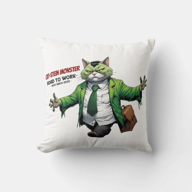 Almofada Camino monstruoso al trabajo – Gato Frankenstein (Frente)