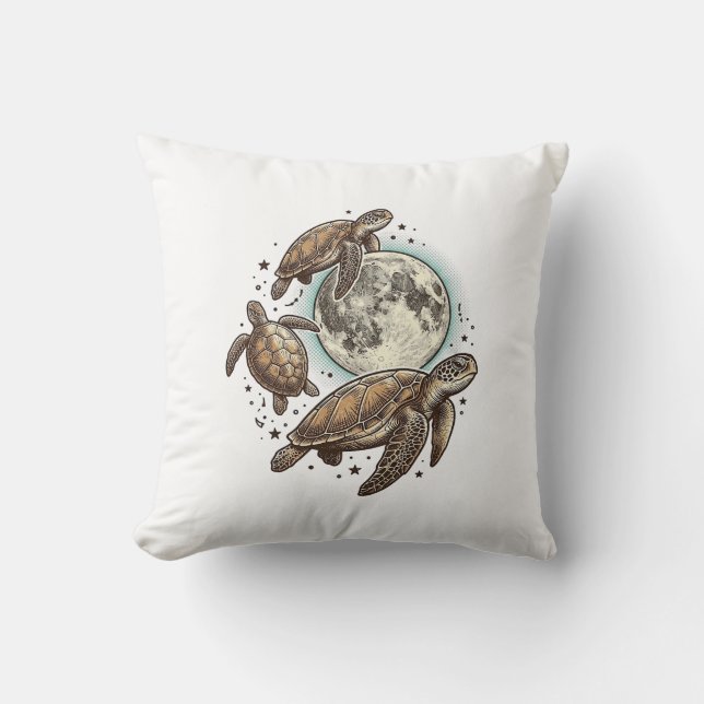 Almofada Camisa com Desenho de Tartaruga Marinha Gravada à  (Frente)