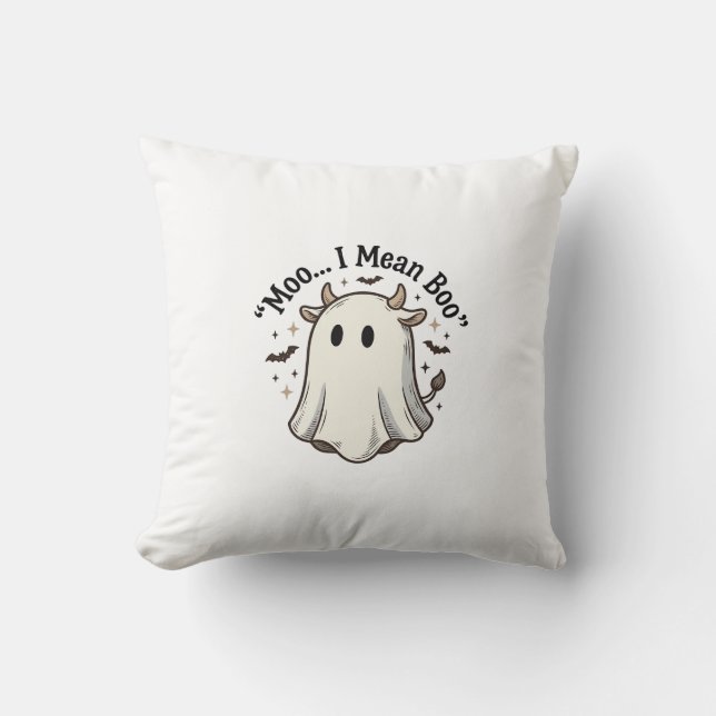 Almofada Camisa Cute Ghost Cow Halloween Moo Eu Quero Dizer (Frente)