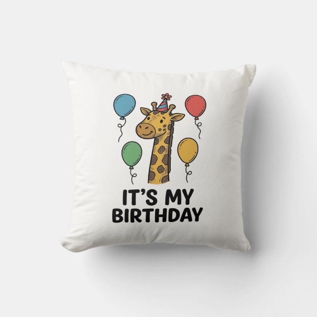 Almofada Camisa de aniversário de girafa fofa com design vi (Frente)