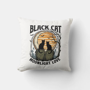 Almofada Camisa de Halloween de Gato Preto Vintage Lua Cemi