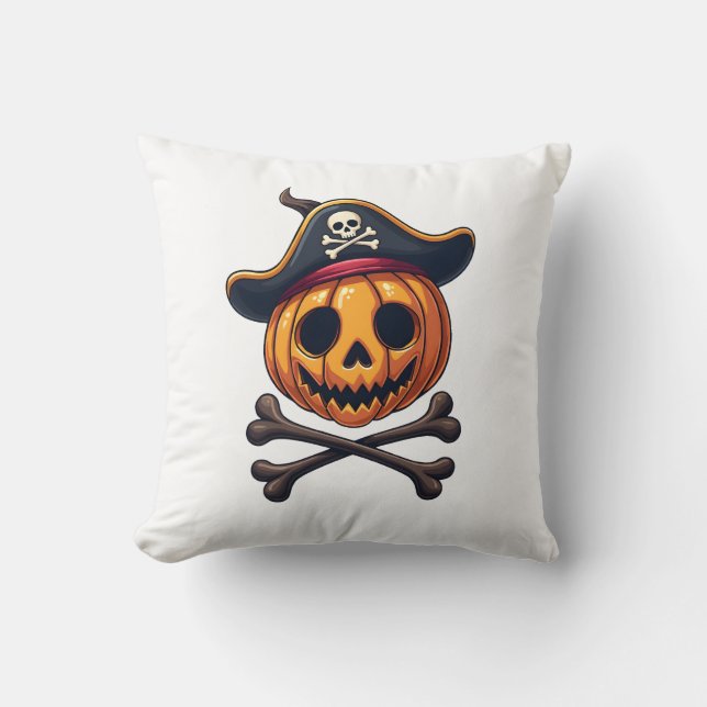 Almofada Camisa do Crânio do Pirata da Abóbora � Halloween (Frente)
