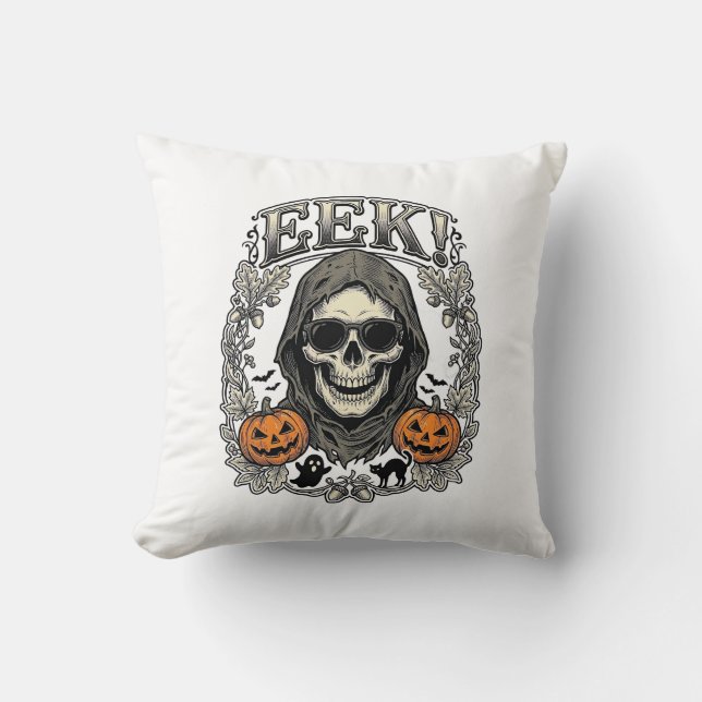 Almofada Camisa Gráfica de Caveira de Halloween com Gravaçã (Frente)