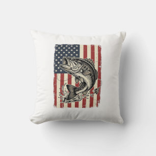 Almofada Camisa Vintage de Pesca de Robalo com Bandeira Ame