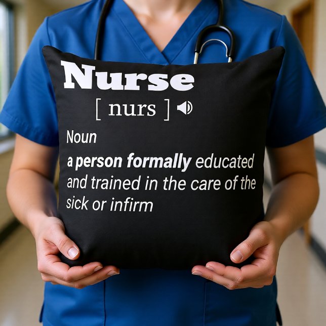 Almofada Camiseta de definição de enfermeira (Nurse Definition Modern Black & White Typography – Throw Pillow)