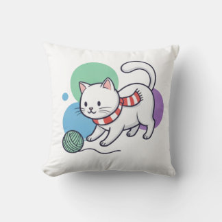 Almofada Camiseta de Gato Branco Brincalhão com Linha