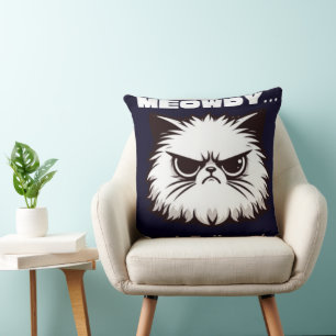 Almofada Camiseta de Gato Bravo e Engraçado 'Meowdy Não Fal
