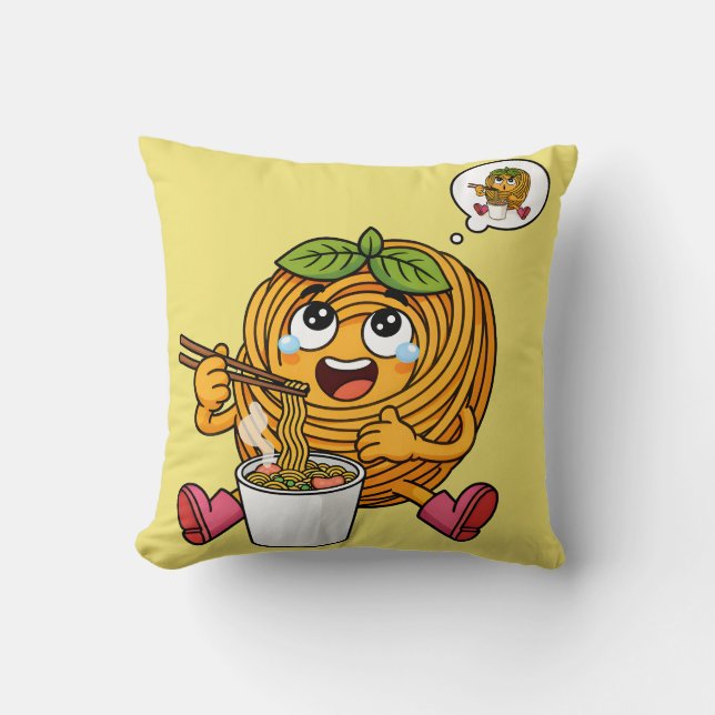 Almofada Camiseta de Macarrão Fofo Comendo Macarrão (Frente)