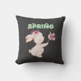 Almofada Camiseta Gráfica de Coelho da Primavera com Tulipa
