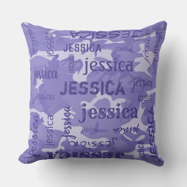 Almofada Camo Nome Personalizado Mais Curto Roxo (Frente)