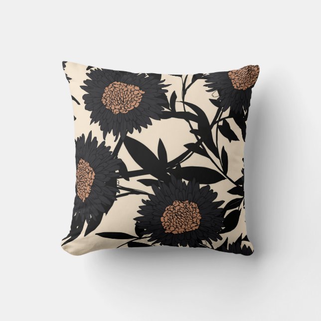 Almofada Camomila negra, gerbera: fundo creme. (Frente)