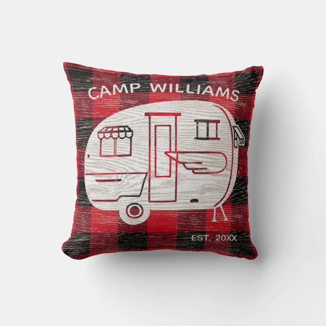 Almofada Camp Rustic Red Black Xadrez Family Name (Frente)
