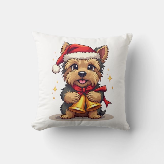 Almofada Campainhas de Natal do Yorkshire Terrier (Frente)