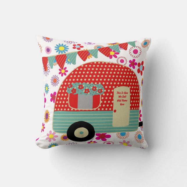 Almofada Camper Caravan Sayings Retro Red Green Custom (Frente)