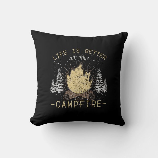 Almofada Campfire - A Vida É Melhor Pelo Fogo (Frente)