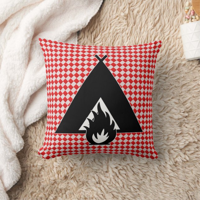 Almofada Campfire and Tent on Picnic Table Pattern (Cobertor)