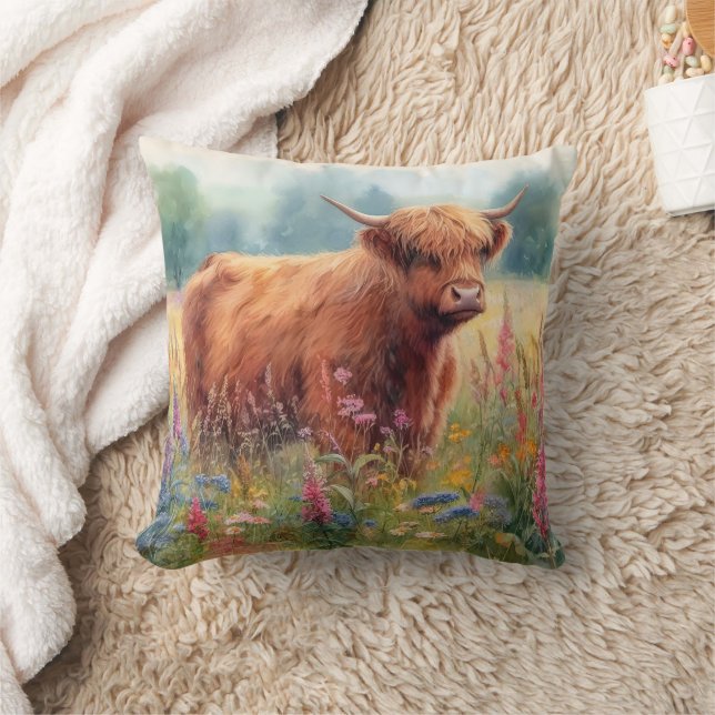 Almofada Campo de flor selvagem de Vaca do planalto (Cobertor)