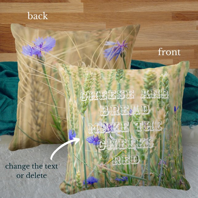 Almofada Campo de trigo de Verão com flores azuis (Criador carregado)