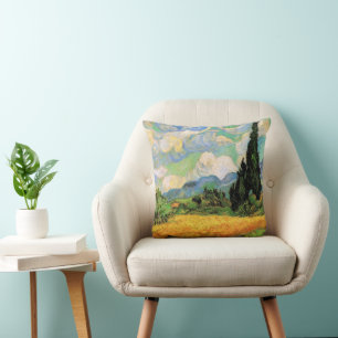 Almofada Campo de trigo Van Gogh com ciprestes na Haute Gal