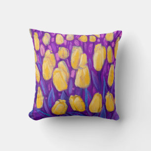 Almofada Campo de Tulipas, Flores Florais Amarelo Violeta