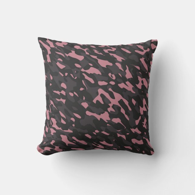 Almofada camuflagem abstrata rosa e cinza (Frente)