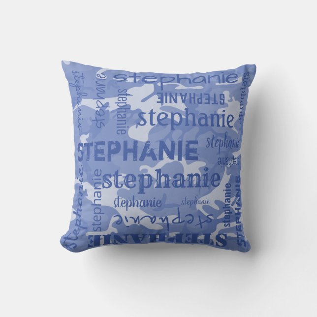 Almofada Camuflagem Personalizada Nome Mais Longo Azul (Frente)