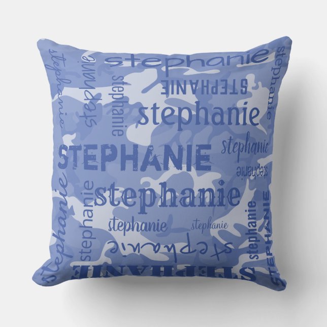 Almofada Camuflagem Personalizada Nome Mais Longo Azul (Frente)