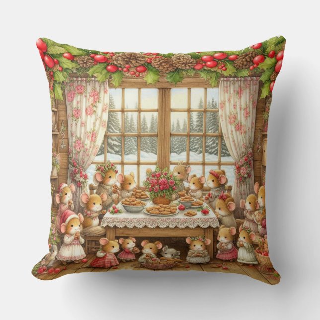 Almofada Camundongos familiares no Natal (Frente)