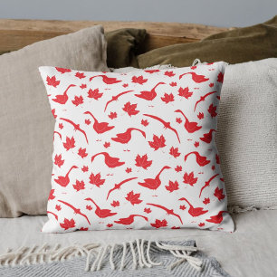 Almofada Canada Geese and Maple Leaves - canadense flag red