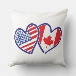 Almofada Canadense e corações da bandeira de América