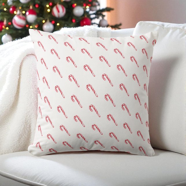 Almofada Candy Candy Candy Cano Branco Vermelho Moderno Fes (Watercolor Candy Cane White Modern Red Festive Throw Pillow)