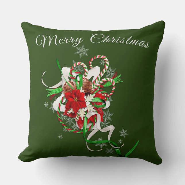 Almofada Candy Cane com Floresta Verde Personalizada (Frente)