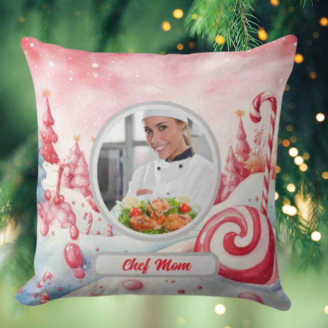 Almofada Candy de Natal Cane Personalizado Chef Mãe Foto (Criador carregado)