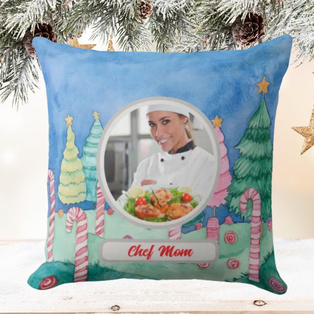 Almofada Candy de Natal Cane Personalizado Chef Mãe Foto (Criador carregado)