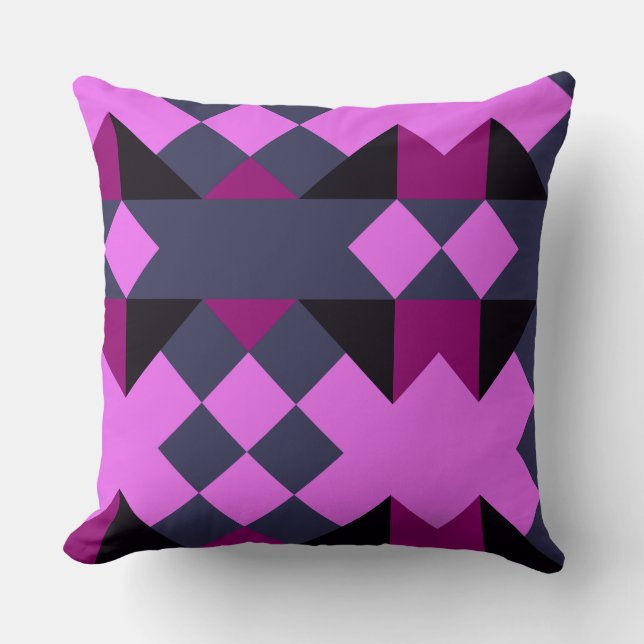 Almofada Candy Pink, Eggplant, blue, and jaguar geometric (Frente)