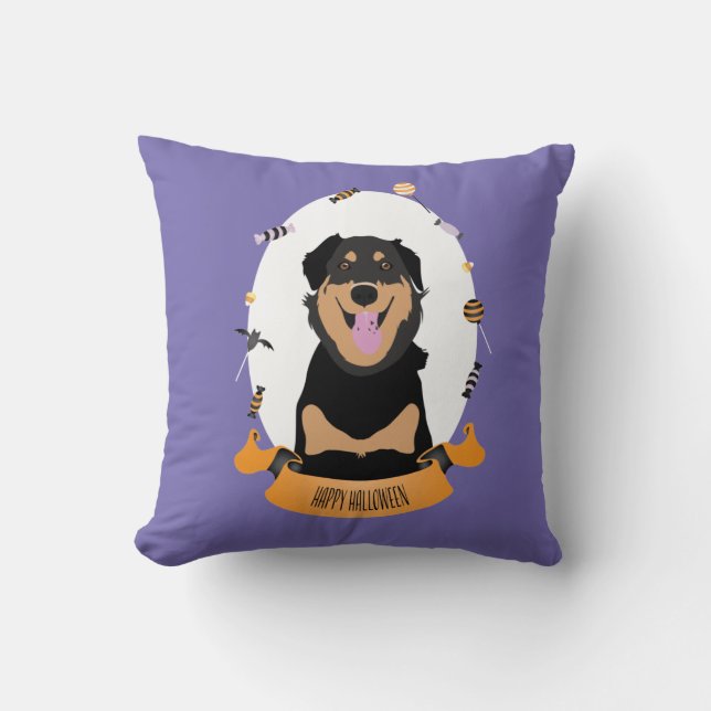 Almofada Candy Portrait Rottweiler Cachorro Laranja Roxo (Frente)