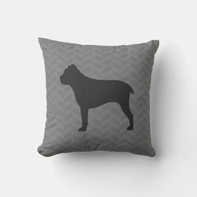 Almofada Cane Corso Silhouette Cinza Herringbone (Frente)