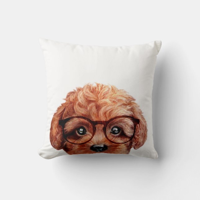 Almofada Caniche de brinquedo de Brown com vidros (Frente)