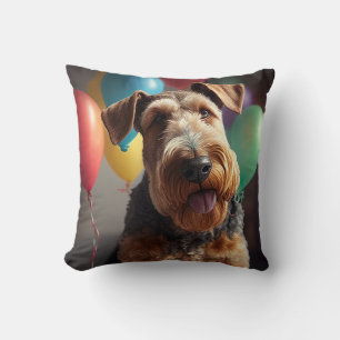 Almofada Cão Airedale com bolo e balões