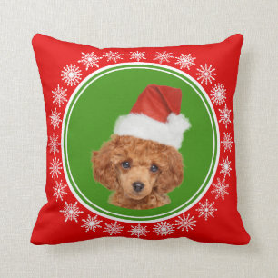 Almofada Cão bonito do chapéu do papai noel do Natal da