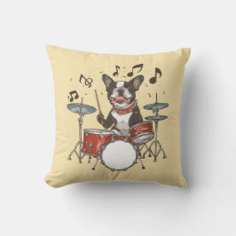 Almofada Cão Boston Terrier Tocando Bateria