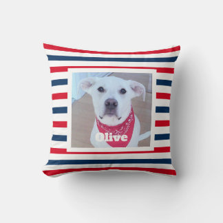 Almofada Cão Cachorro Vermelho Branco Azul Strips Foto Patr